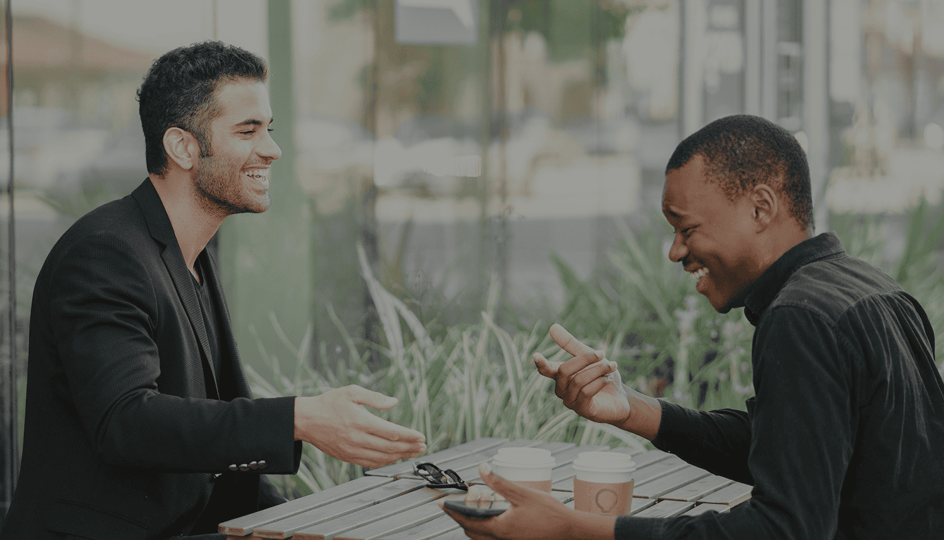 Background scene with two people talking